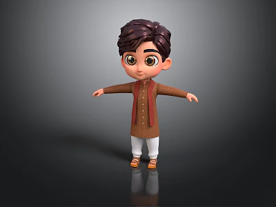 Cartoon Boy Character With Brown Hair Brown Outfit White Pants And Arms Outstretched 3d model