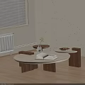 Modern Sofa Coffee Table Combination With Round Wooden Table And Open Books Decorative Items