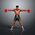 Shirtless Man in Boxing Stance Wearing Red Gloves and Black Shorts