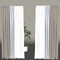 Navy Blue Beige And White Layered Curtains With Sheer Panels And Green Plant