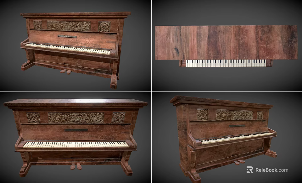 Vintage Wooden Piano With Carved Details And Classic Design For Musical Instruments 3d model 