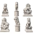 Garden Decorative Stone Lion Statues In Various Poses On Pedestal Bases