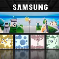 SAMSUNG Window Display Featuring Cartoon Scene Houses Trees Figure And Decorative Panels