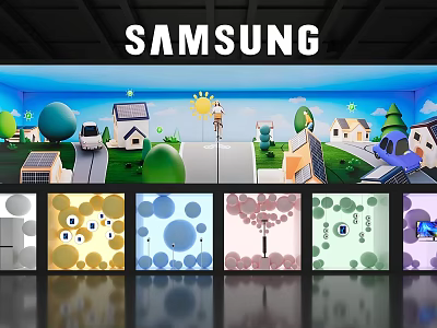 SAMSUNG Window Display Featuring Cartoon Scene Houses Trees Figure And Decorative Panels 3d model