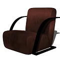 Brown Velvet Single Sofa With Modern Black Metal Curved Armrests Design