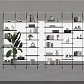 Modern Multi Tier Shelving Unit With Books Decorative Ornaments And Potted Plant