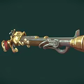 Vintage Flintlock Pistol with Golden Ornate Accents Red Leather Grip and Metallic Barrel Design