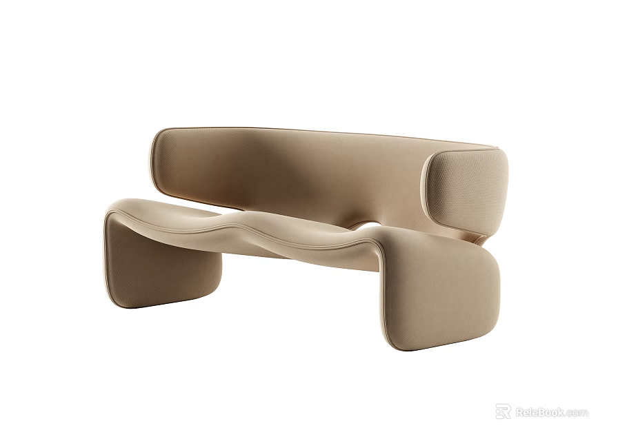 Stylish Beige Two Seater Sofa With Modern Sleek Curved Upholstered Design 3d model 