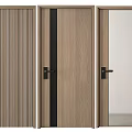 Modern Wooden Hinged Doors With Vertical Stripes Glass Panel And Black Accents