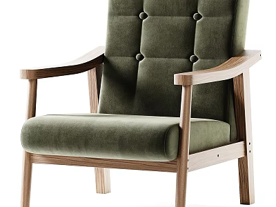 Green Leisure Chair with Button Tufted Backrest Wooden Armrests and Comfortable Cushion 3d model