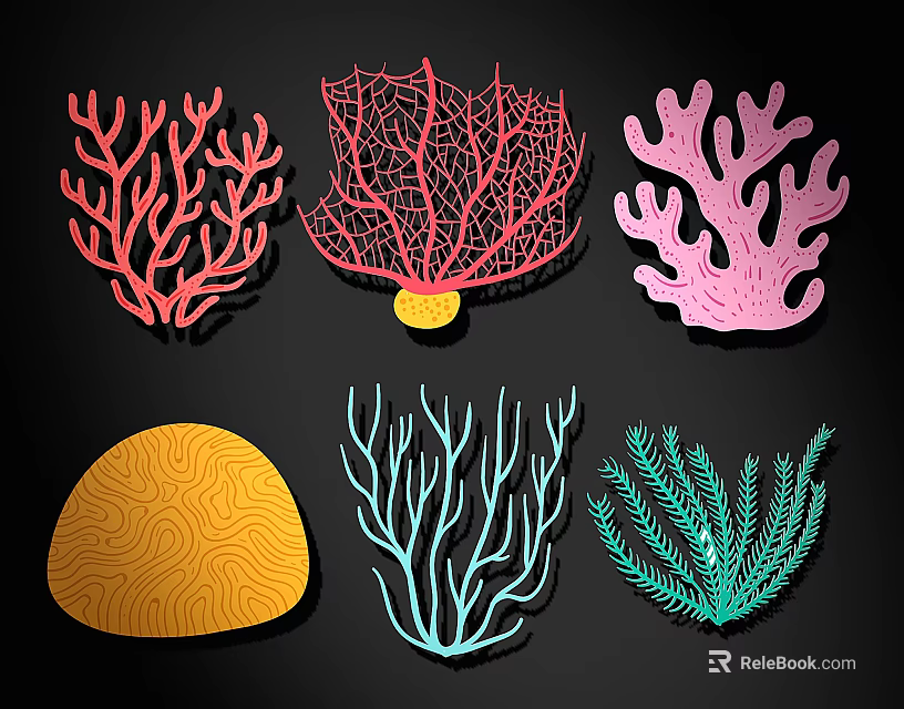 Colorful Coral Wall Decor with Various Shapes for Home Decoration 3d model 