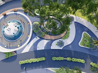 Children's Play Zone With Circular Play Structure Trees Walkways And Lush Greenery 3d model
