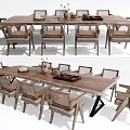 Minimalist Wooden Dining Table Set with 8 Chairs and Decorative Vases on Top