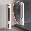 Modern White Tower Air Cooler Fans In Indoor Space With Warm Light Decoration