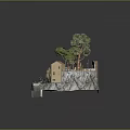 Miniature Village Scene With Traditional Houses Trees Waterfall And Small Pool