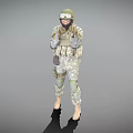 A Man In Military Camouflage Uniform With Green Helmet Goggles And Black High Heels