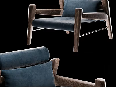 Modern Wooden Frame Accent Chair With Blue Velvet Upholstered Seat And Backrest 3d model