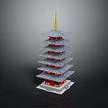 Traditional Multi Tiered Tower Model With Red Base Gray Roof And Golden Spire