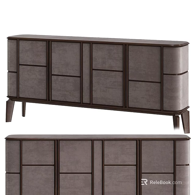 Modern TV Stand with Dark Brown Frame Gray Cabinet Doors and Multiple Storage Drawers 3d model 