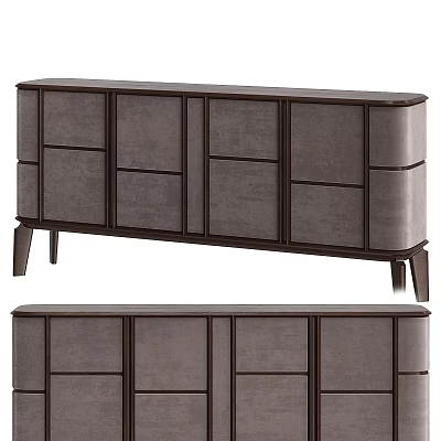 Modern TV Stand with Dark Brown Frame Gray Cabinet Doors and Multiple Storage Drawers 3d model