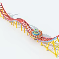 Fun Amusement Roller Coaster Ride With Red Track Yellow Supports And Colorful Cabin