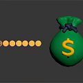 Household Green Money Bag With Yellow Dollar Sign And Gold Coins Rolling
