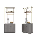 Pair Of Modern Storage Shelving Units With Metal Frame Gray Cabinet Upper Shelves And Coffee Machine
