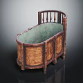 Vintage Wooden Crib With Curved Railings And Green Padded Interior Design