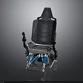 Modern Functional Chair with Black Cushion Gray Frame Blue Support Structures Armrests and Adjustment Levers
