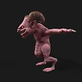 Pink Horned Monster With Fierce Expression And Arms Outstretched On Black Background