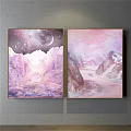 Scenic Mountain Landscape Painting With Snow Capped Peaks And Colorful Reflections