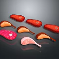 Fresh Raw Meat Cuts Including Beef Steak And Chicken Drumsticks 3d model