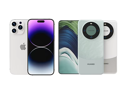 Latest Apple And Huawei Smartphones With Multiple Cameras And Circular Camera Design 3d model