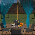 Outdoor Glass Dome Restaurant with Starry Sky Grass Moon Decorations Wooden Platform Tables Chairs Lighting