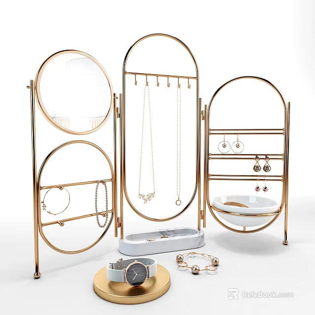 Modern Gold Multi Layered Jewelry Organizer Stand For Necklaces Earrings Bracelets Display Storage 3d model 