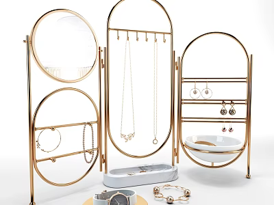 Modern Gold Multi Layered Jewelry Organizer Stand For Necklaces Earrings Bracelets Display Storage 3d model