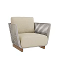 Modern Minimalist Beige Fabric Single Sofa with Lattice Armrest and Wooden Base