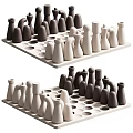 Modern Chess Pieces Set With Black And White Shapes On Wooden Trays
