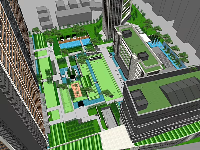 Modern Urban Residential Landscape With High Rise Buildings Green Open Spaces And Water Features 3d model