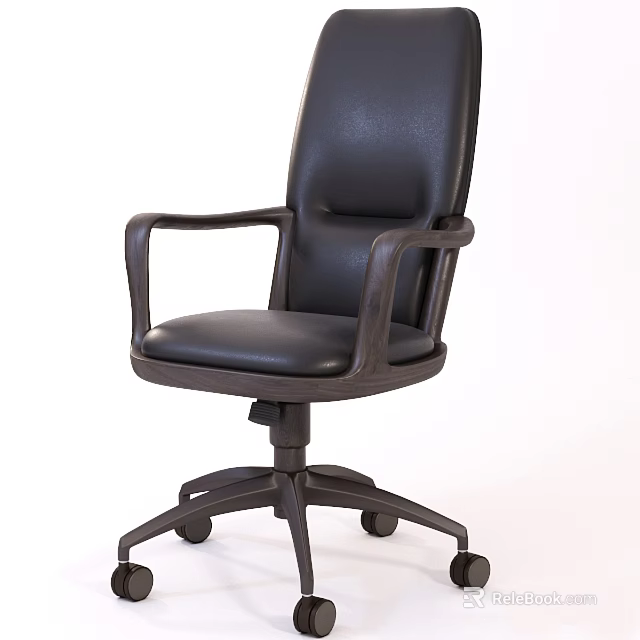 Ergonomic Black Leather Office Chair With Adjustable Armrests Swivel Base And Rolling Wheels 3d model 