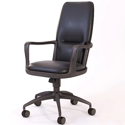 Ergonomic Black Leather Office Chair With Adjustable Armrests Swivel Base And Rolling Wheels 3d model