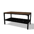 Brown Tabletop Dining Table with Black Metal Frame and Grid Lower Shelf 3d model
