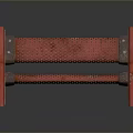 Red Metal Bench With Perforated Slats And Rustic Wooden Frame