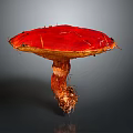 Vibrant Red Mushroom Featuring Bright Yellow Edges And White Root Threads On Gray Gradient Background 3d model