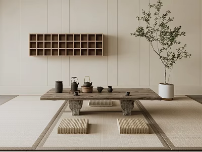 New Chinese Style Tea Room Japanese Style Tea Room Tea Ceremony Tea Table Tea Table Tea Table and Chair 3d model