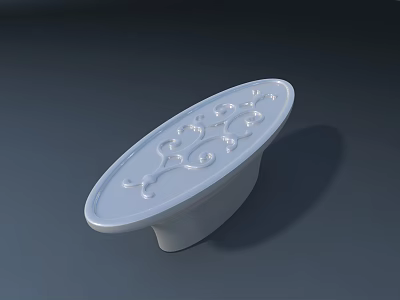 White Oval Cabinet Handle With Intricate Decorative Patterns And Smooth Base 3d model