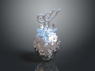 Elegant Silver Strawberry Shaped Sculpture with Spiral Patterns and Intricate Carvings 3d model