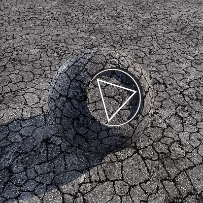 Cracked Ground With Circular Object And Triangle Symbol 3d model