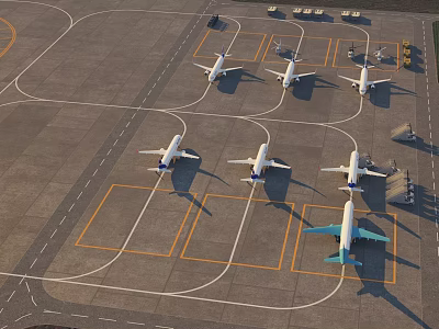 Aerial Planning of Airport Tarmac Layout with Multiple Parked Airplanes 3d model