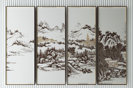 New Chinese Landscape Painting Decorative Painting 3d model